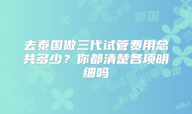 去泰国做三代试管费用总共多少？你都清楚各项明细吗