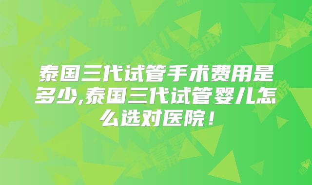泰国三代试管手术费用是多少,泰国三代试管婴儿怎么选对医院!