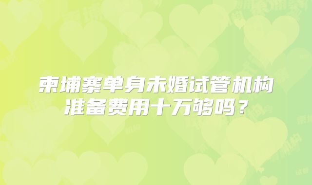 柬埔寨单身未婚试管机构准备费用十万够吗?
