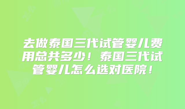 去做泰国三代试管婴儿费用总共多少!泰国三代试管婴儿怎么选对医院!
