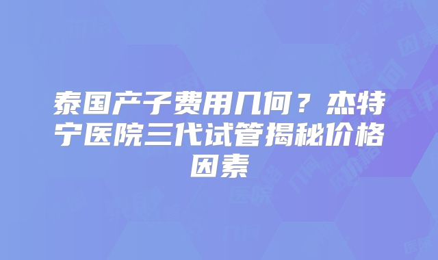 泰国产子费用几何？杰特宁医院三代试管揭秘价格因素