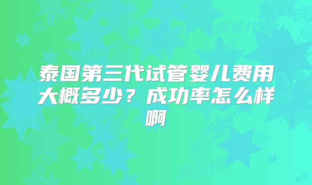 泰国第三代试管婴儿费用大概多少?成功率怎么样啊
