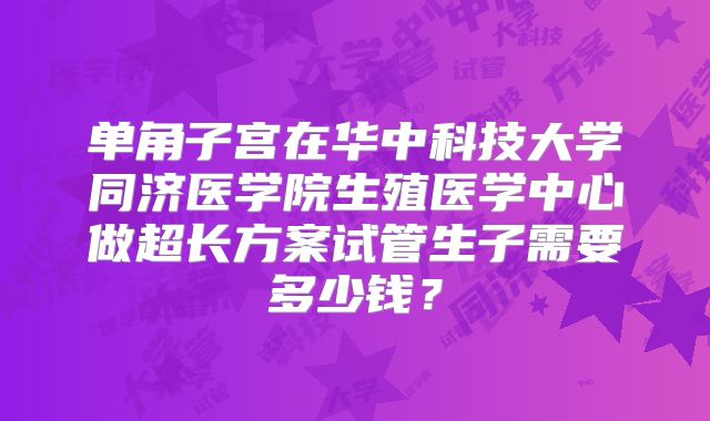 单角子宫在华中科技大学同济医学院生殖医学中心做超长方案试管生子需要多少钱？