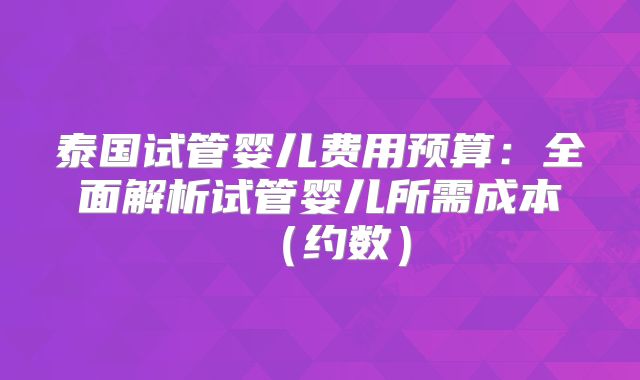 泰国试管婴儿费用预算：全面解析试管婴儿所需成本（约数）
