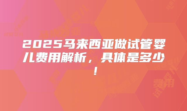2025马来西亚做试管婴儿费用解析，具体是多少！