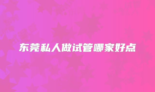 东莞私人做试管哪家好点
