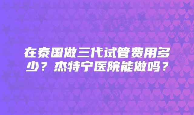 在泰国做三代试管费用多少？杰特宁医院能做吗？