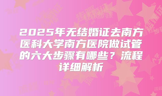 2025年无结婚证去南方医科大学南方医院做试管的六大步骤有哪些？流程详细解析