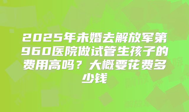 2025年未婚去解放军第960医院做试管生孩子的费用高吗？大概要花费多少钱