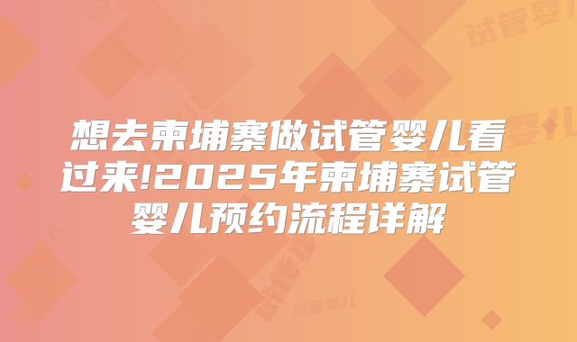 想去柬埔寨做试管婴儿看过来!2025年柬埔寨试管婴儿预约流程详解
