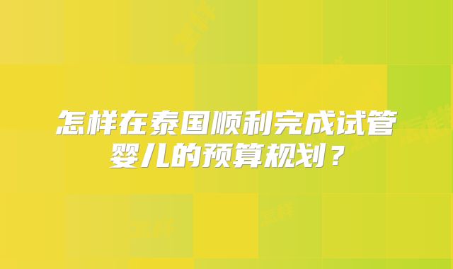 怎样在泰国顺利完成试管婴儿的预算规划?