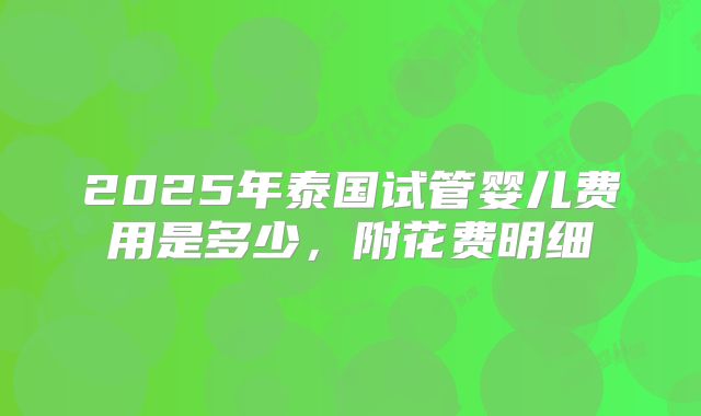 2025年泰国试管婴儿费用是多少，附花费明细