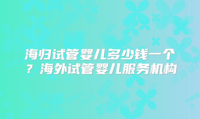 海归试管婴儿多少钱一个？海外试管婴儿服务机构