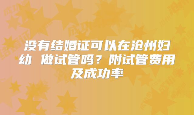 没有结婚证可以在沧州妇幼 做试管吗?附试管费用及成功率