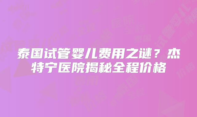 泰国试管婴儿费用之谜？杰特宁医院揭秘全程价格