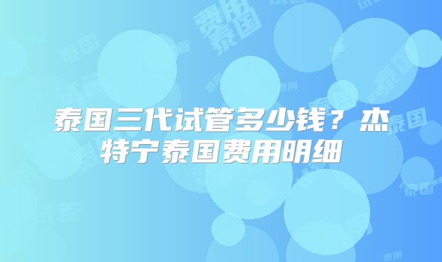 泰国三代试管多少钱?杰特宁泰国费用明细