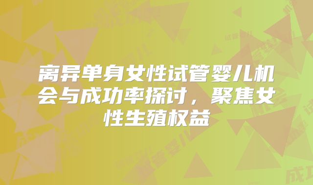 离异单身女性试管婴儿机会与成功率探讨，聚焦女性生殖权益