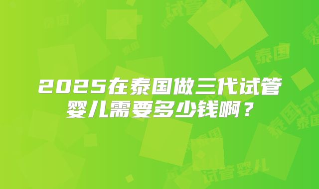2025在泰国做三代试管婴儿需要多少钱啊?