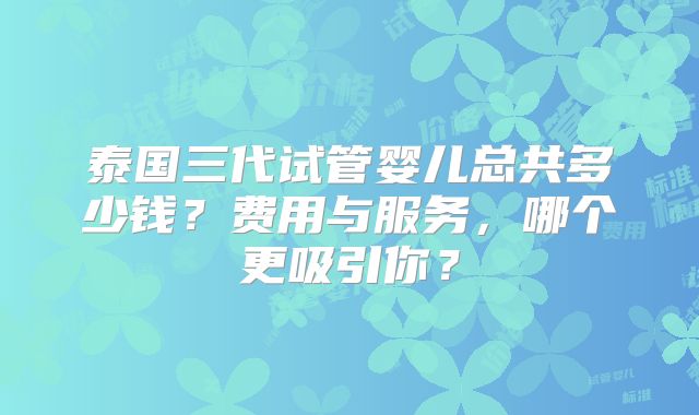 泰国三代试管婴儿总共多少钱？费用与服务，哪个更吸引你？