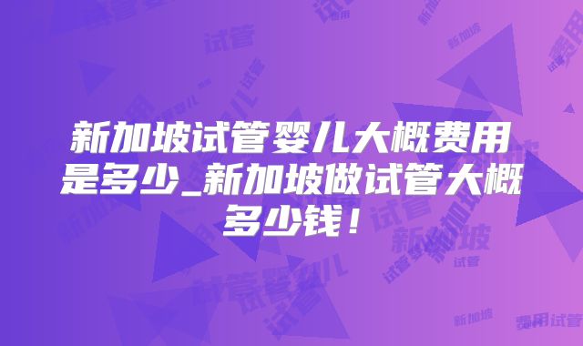 新加坡试管婴儿大概费用是多少_新加坡做试管大概多少钱！