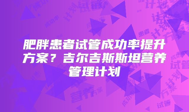 肥胖患者试管成功率提升方案？吉尔吉斯斯坦营养管理计划