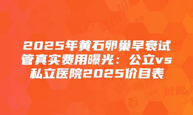 2025年黄石卵巢早衰试管真实费用曝光：公立vs私立医院2025价目表