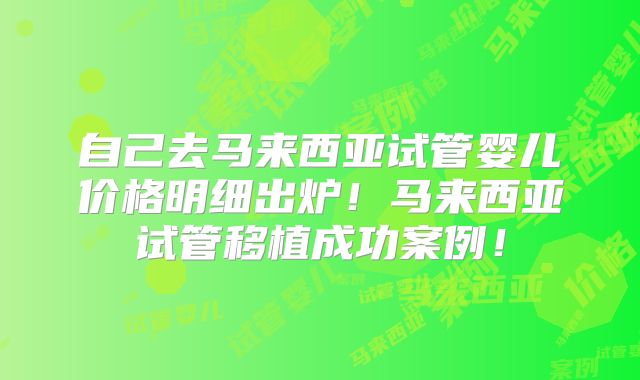自己去马来西亚试管婴儿价格明细出炉！马来西亚试管移植成功案例！