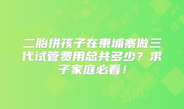 二胎拼孩子在柬埔寨做三代试管费用总共多少？求子家庭必看！