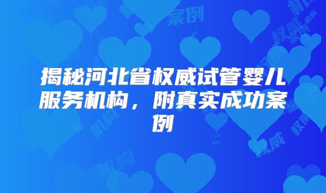 揭秘河北省权威试管婴儿服务机构,附真实成功案例