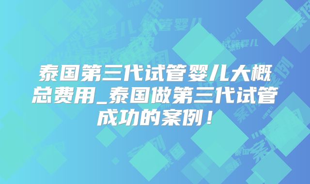 泰国第三代试管婴儿大概总费用_泰国做第三代试管成功的案例！