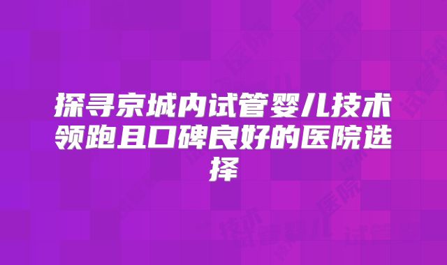 探寻京城内试管婴儿技术领跑且口碑良好的医院选择