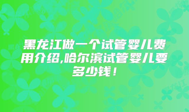 黑龙江做一个试管婴儿费用介绍,哈尔滨试管婴儿要多少钱！