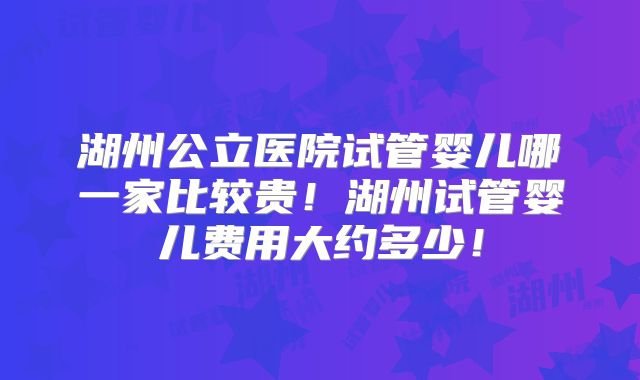 湖州公立医院试管婴儿哪一家比较贵！湖州试管婴儿费用大约多少！