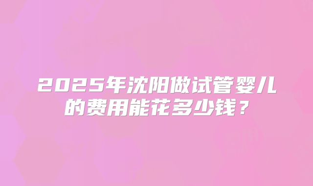 2025年沈阳做试管婴儿的费用能花多少钱?