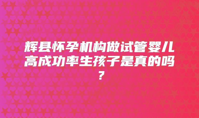 辉县怀孕机构做试管婴儿高成功率生孩子是真的吗?