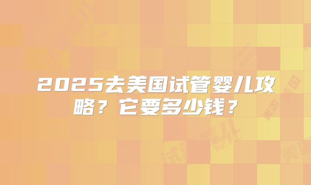 2025去美国试管婴儿攻略？它要多少钱？