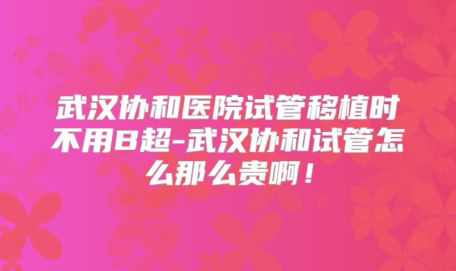 武汉协和医院试管移植时不用B超-武汉协和试管怎么那么贵啊！
