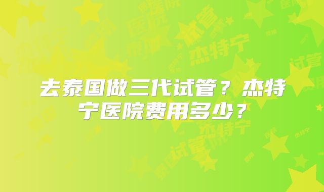 去泰国做三代试管?杰特宁医院费用多少?