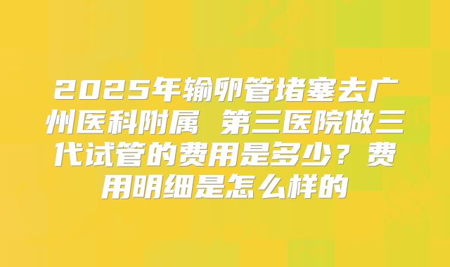 2025年输卵管堵塞去广州医科附属 第三医院做三代试管的费用是多少？费用明细是怎么样的