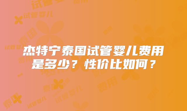杰特宁泰国试管婴儿费用是多少？性价比如何？