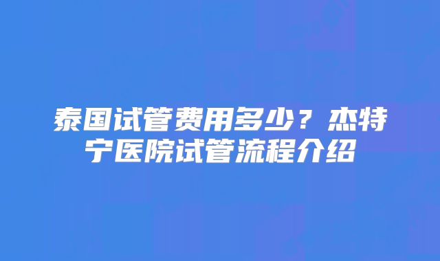 泰国试管费用多少？杰特宁医院试管流程介绍