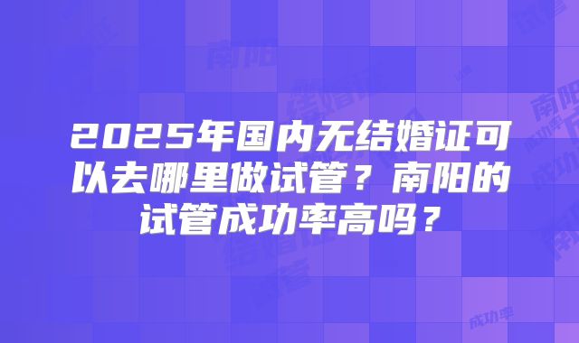2025年国内无结婚证可以去哪里做试管？南阳的试管成功率高吗？