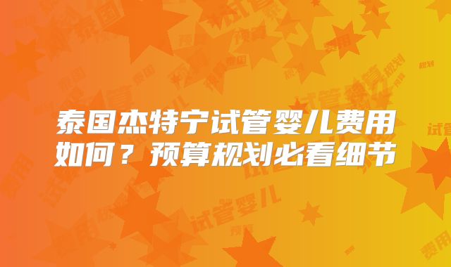 泰国杰特宁试管婴儿费用如何？预算规划必看细节
