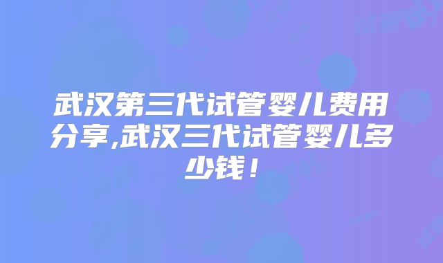 武汉第三代试管婴儿费用分享,武汉三代试管婴儿多少钱!