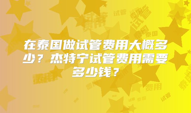 在泰国做试管费用大概多少？杰特宁试管费用需要多少钱？