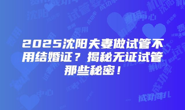 2025沈阳夫妻做试管不用结婚证？揭秘无证试管那些秘密！