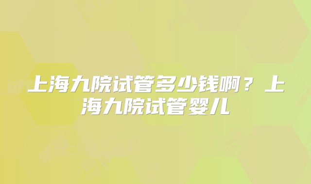 上海九院试管多少钱啊？上海九院试管婴儿