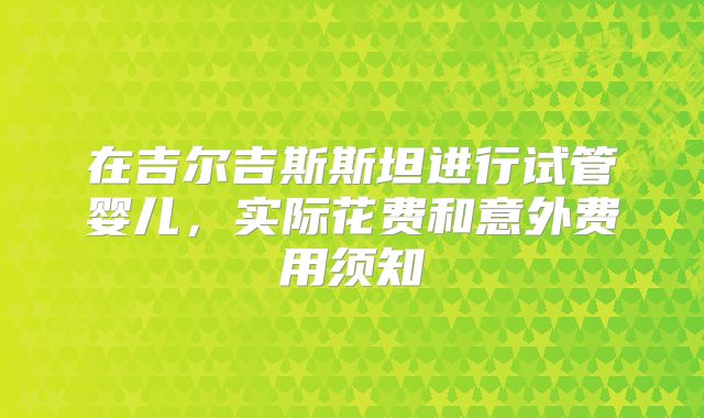 在吉尔吉斯斯坦进行试管婴儿，实际花费和意外费用须知