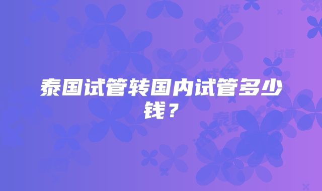 泰国试管转国内试管多少钱？