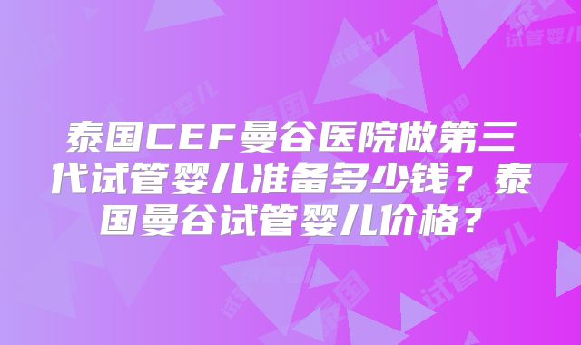 泰国CEF曼谷医院做第三代试管婴儿准备多少钱？泰国曼谷试管婴儿价格？